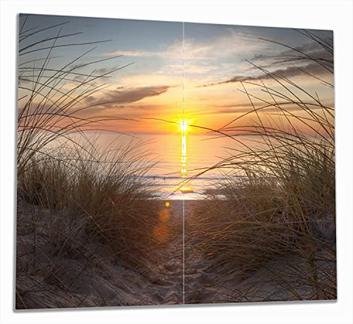 Wallario Herdabdeckplatte/Spritzschutz aus Glas, 2-teilig, 60x52cm, für Ceran- und Induktionsherde, Sonnenuntergang am Strand