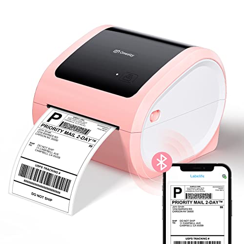 Bluetooth Versandetikettendrucker 4x6 - Rosa drahtloser Thermoetikettendrucker für kleine Unternehmen, Thermodrucker für Versandetiketten, Versandetikettenhersteller, kompatibel mit USPS, Amazon