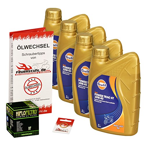 Gulf 10W-40 Öl + HiFlo Ölfilter für Yamaha TDM 900, 02-11, RN08 RN11 RN18 - Ölwechselset inkl. Motoröl, Filter, Dichtring