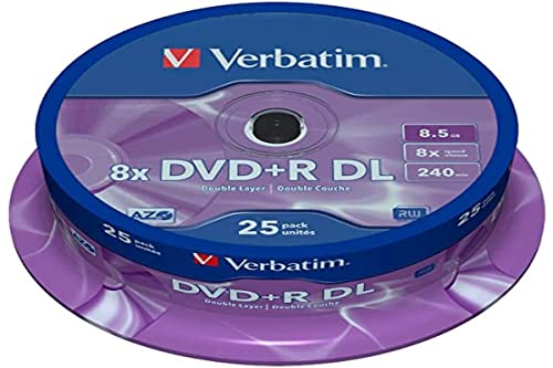 Verbatim DVD+R Double Layer 8X Matt Silver 25pk Spindle 8.5GB DVD+R DL 251356- DVD+RW (8,5GB, DVD+R DL, 25÷120mm, Achse)