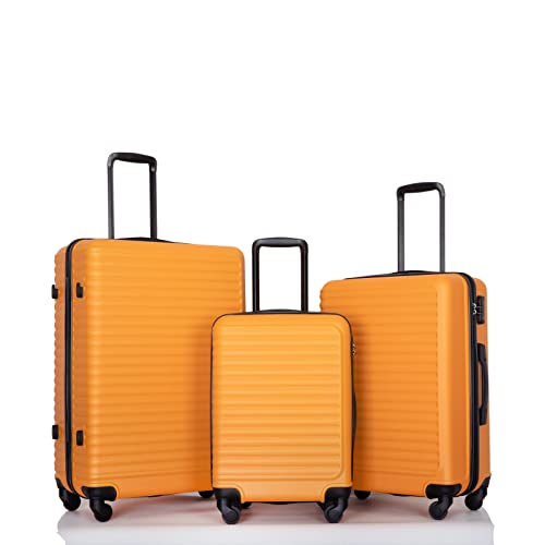 SPOFLYINN 3-teiliges Hartschalen-Gepäck-Set, Leichter Koffer mit 2 Haken, 360-Grad-Drehräder, TSA-Schloss für Reisen (50,8 cm/61 cm/71,1 cm), Orange, wie abgebildet, Einheitsgröße, Modern