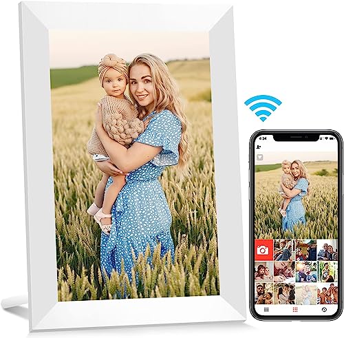 AEEZO WiFi Digitaler Bilderrahmen 9-Zoll-IPS-Touchscreen, Automatische Drehung, Einfache Einrichtung zur Gemeinsamen Nutzung von Fotos und Videos, Wandmontierbarer Digitaler Bilderrahmen (weiß)