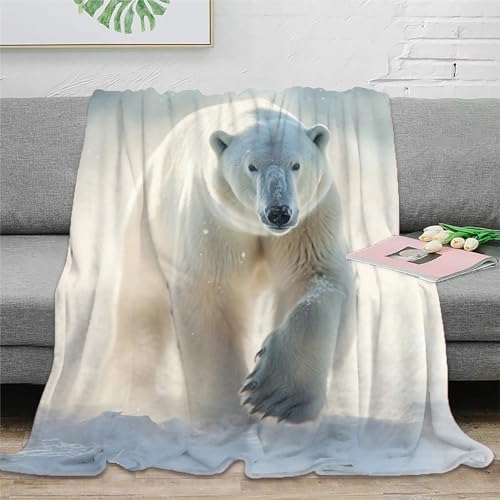 Eisbär Flanell Couchdecke 3D Druck Tierbild Decke Sofadecke Weichen Flauschig Kuscheldecke Warm Bett Decken for Erwachsene Kinder 50x60inch(127x152cm)