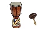 60cm Anfänger Djembe Trommel Bongo Drum Holz Bunt Bemalt + Kokos Rassel Maraca R2