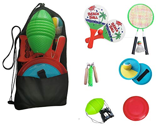 L.A. Sports Garten & Strandspiele Set Beachball Klettball Frisbee Mini-Badminton Boing Ball Spiele für draußen