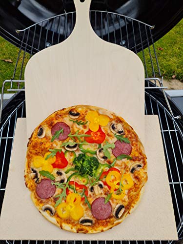 Pizzastein Brotbackstein Backofenplatte versch. Formate mit Holzschieber für Backofen, Grill & Smocker aus massiver Schamotte - Lebensmittelecht (Format 40 x 30 x 2,0 cm incl. Schieber)