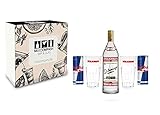 Stolichnaya Geschenk Set - Stolichnaya Vodka 1000ml (40% Vol) + 2 Gläser + 2 Red Bull 250ml - Inkl. Pfand EINWEG