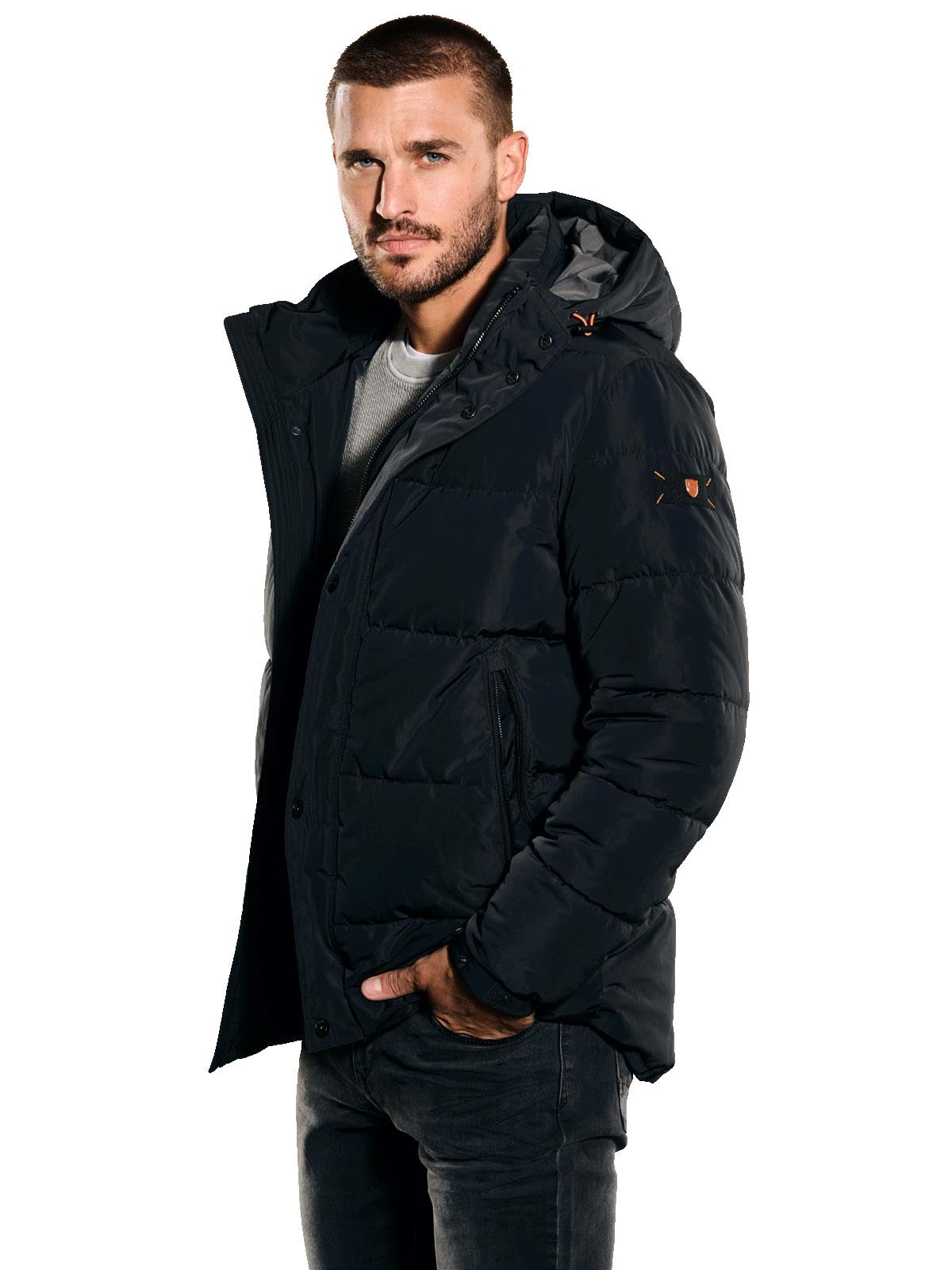 emilio adani Herren Herren Steppjacke mit Kapuze, 35509, 35509, Schwarz in Größe 58