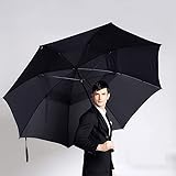YYDX Extra großer schwarzer Business-Regenschirm für Herren, 78-Zoll-Doppelschicht-Golf-Langstock-Regenschirm, Durchmesser 180 cm, Regenwind