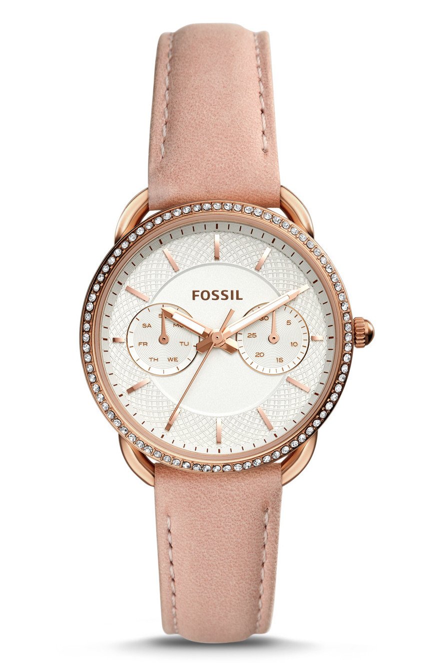 FOSSIL Damen Multi Zifferblatt Quarz Uhr mit Leder Armband ES4393