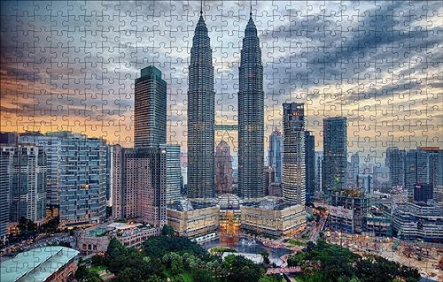 GUOHLOZ 1000 Teile Holzpuzzle DIY Scenery Abstract Moderne Wohnkultur Wandkunst Intelligenz Spiel Einzigartiges Geschenk Stadt, Malaysia, Kuala Lumpur, 75x50cm