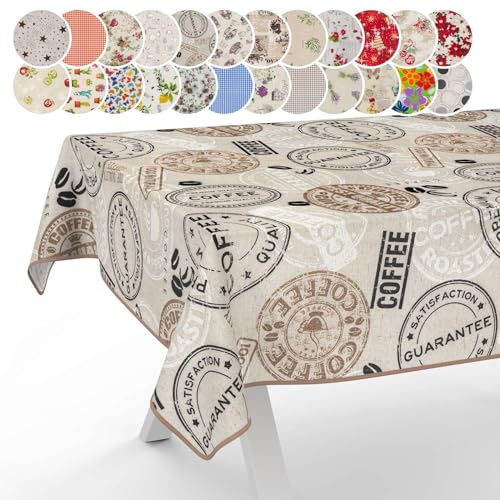 Tischdecke aus Stoff Textil abwaschbar Tischwäsche Tischtuch Baumwolle Polyester Coffee 100x140cm In-/Outdoor Tischdecke