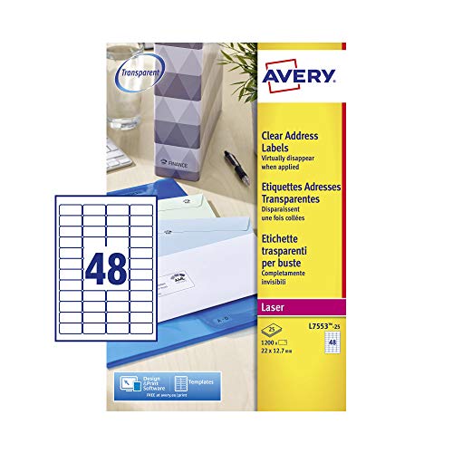 Avery L7553-25 Adressetiketten 48 pro Blatt 22 x 12,7 mm 1200 Stück transparent