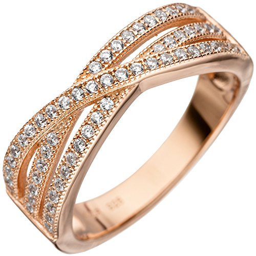 JOBO Damen-Ring aus 925 Silber rosegold vergoldet mit Zirkonia Größe 56