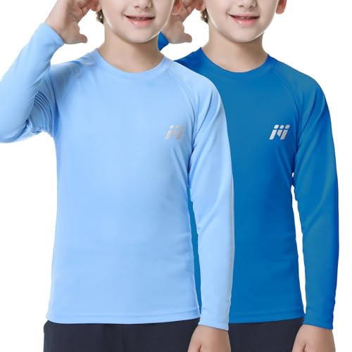 MEETWEE Kinder Jungen UV Shirt Langarm Schwimmshirt Badeshirt Lange SPF 50+ Sonnenschutz Top Rashguard Badebekleidung Schnelltrocknend