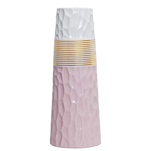 HCHLQLZ 28cm Pink White Gold Vase Keramik Vasen Blumenvase Deko Dekoration