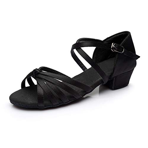Damen Latin Tanzschuhe Block Heel Peep Toe Riemchensandale Sommer Outdoor Sandals(Schwarz/Black,39)