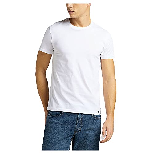 Lee Mens Twin Pack Crew T-Shirts, White, M