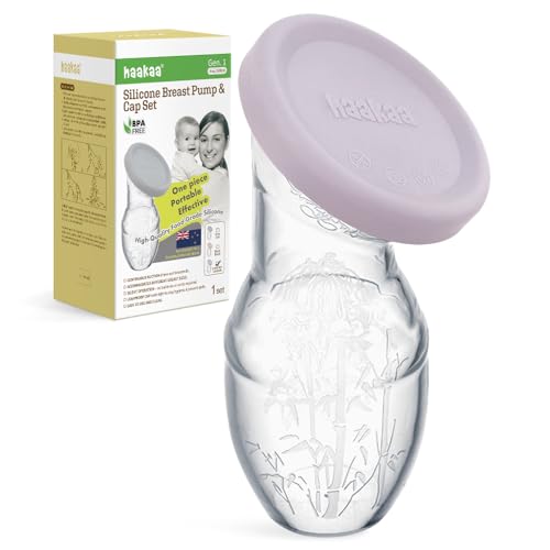 haakaa Manuelle Milchpumpe zum Stillen mit neuem Upgrade-Silikon-Deckel, 100 % lebensmittelechtes Silikon, BPA-, PVC- und phthalatfrei (100 ml mit Deckel, Lavendel)