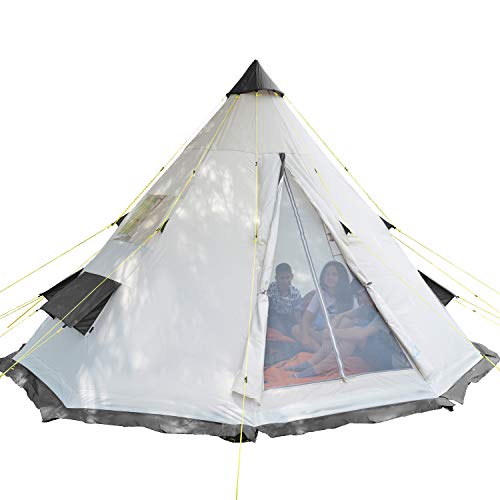 Skandika Tipi 6 Personen Zelt Outdoor | Campingzelt, wasserfest, eingenähter Zeltboden, Moskitonetz, 2,5 m Stehhöhe, 3000 mm Wassersäule, Stahl-Gestänge | Indianerzelt, Festivalzelt, Glamping (beige)