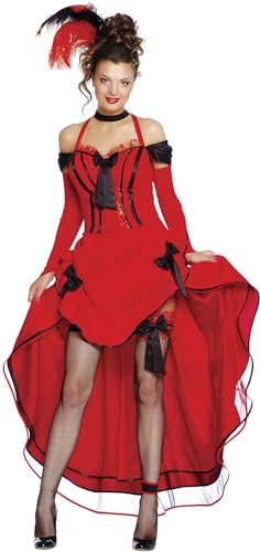 Sexy Saloon Girl Damen Kostüm mit Kleid in rot Gr. S - L, Größe:S