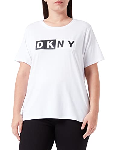 DKNY Damen Split Logo Tee T Shirt, Weiß, M EU