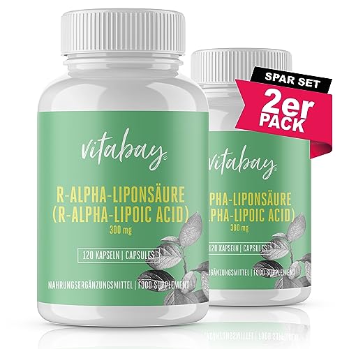 Vitabay R-Alpha Liponsäure 300mg | 240 Stück (2er Pack) vegane hochdosierte Kapseln | Bioverfügbar, Laborgeprüft & hergestellt aus hochwertigen Rohstoffen | Antioxidans Alpha Lipoic Acid R Alpha