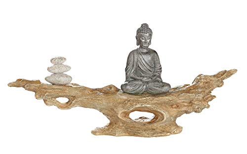 GILDE Skulptur Buddha auf Baumstamm Kunstharz Breite 30 cm braun, Tischdeko, Geschenk, Feng Shui