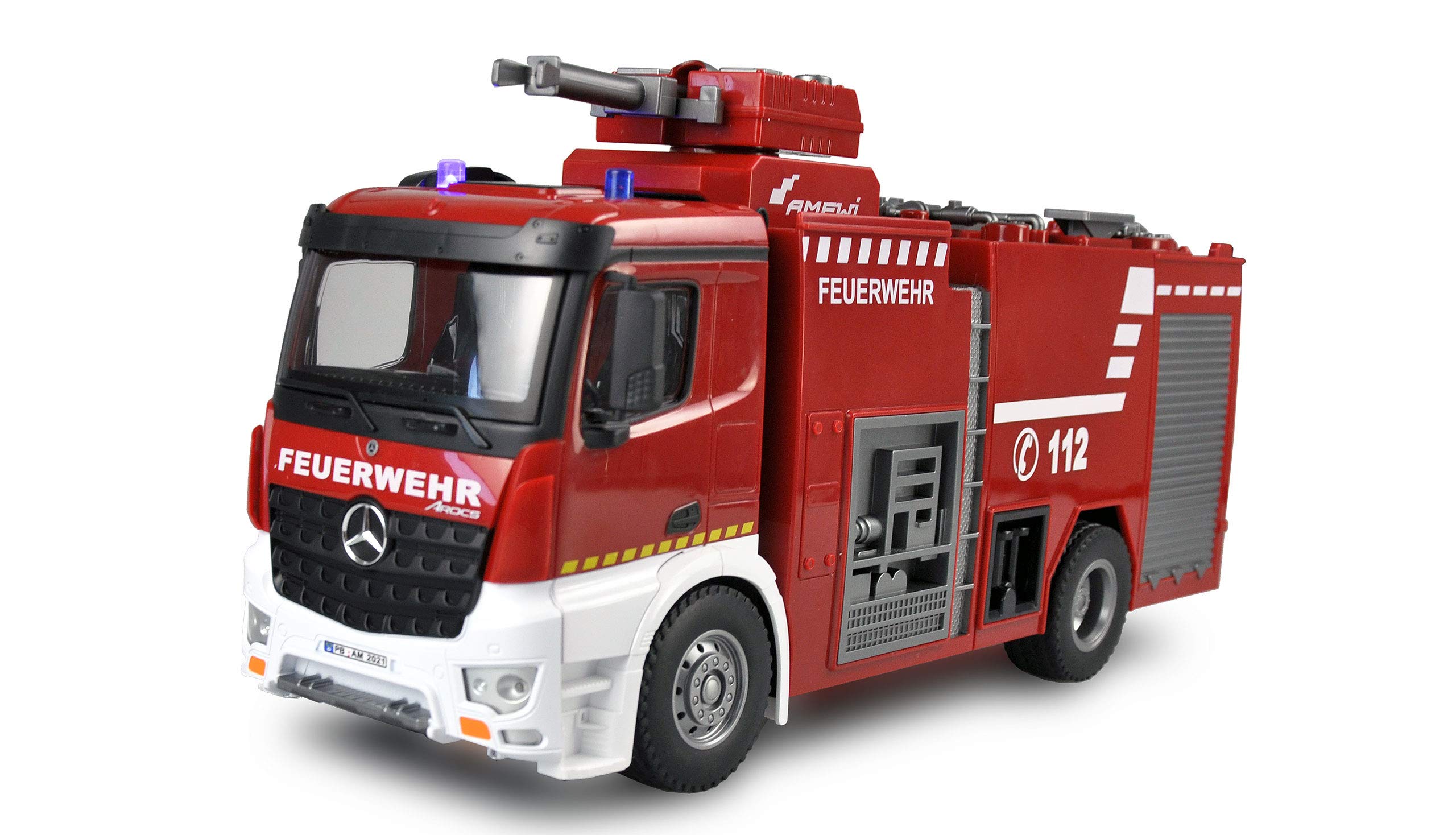 Amewi 22503 Mercedes Benz Feuerwehr-Loeschfahrzeug - Lizenzfahrzeug 1:18 RC Modell-LKW 100% RtR inkl, Rot