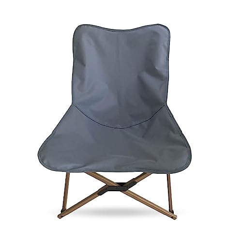 acamp Strandstuhl wetterfest & klappbar | Leichter Aluminium-Rahmen mit Holz-Optik | Robuster Polyester-Stoff in Dunkel-Grau | Faltbarer Beach Chair mit Tragetasche | Garten-Stuhl modern