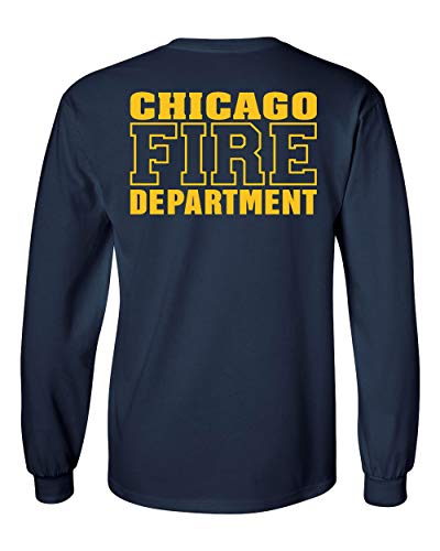 Chicago Fire Dept. - Longshirt in Navy mit Logo und Schriftzug in gelb (M)