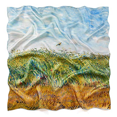 prettystern Damentuch Crepe Satin Seiden-Twill bunt Kunstdruck 90cm van Gogh Weizen Feld einer Lerche P595