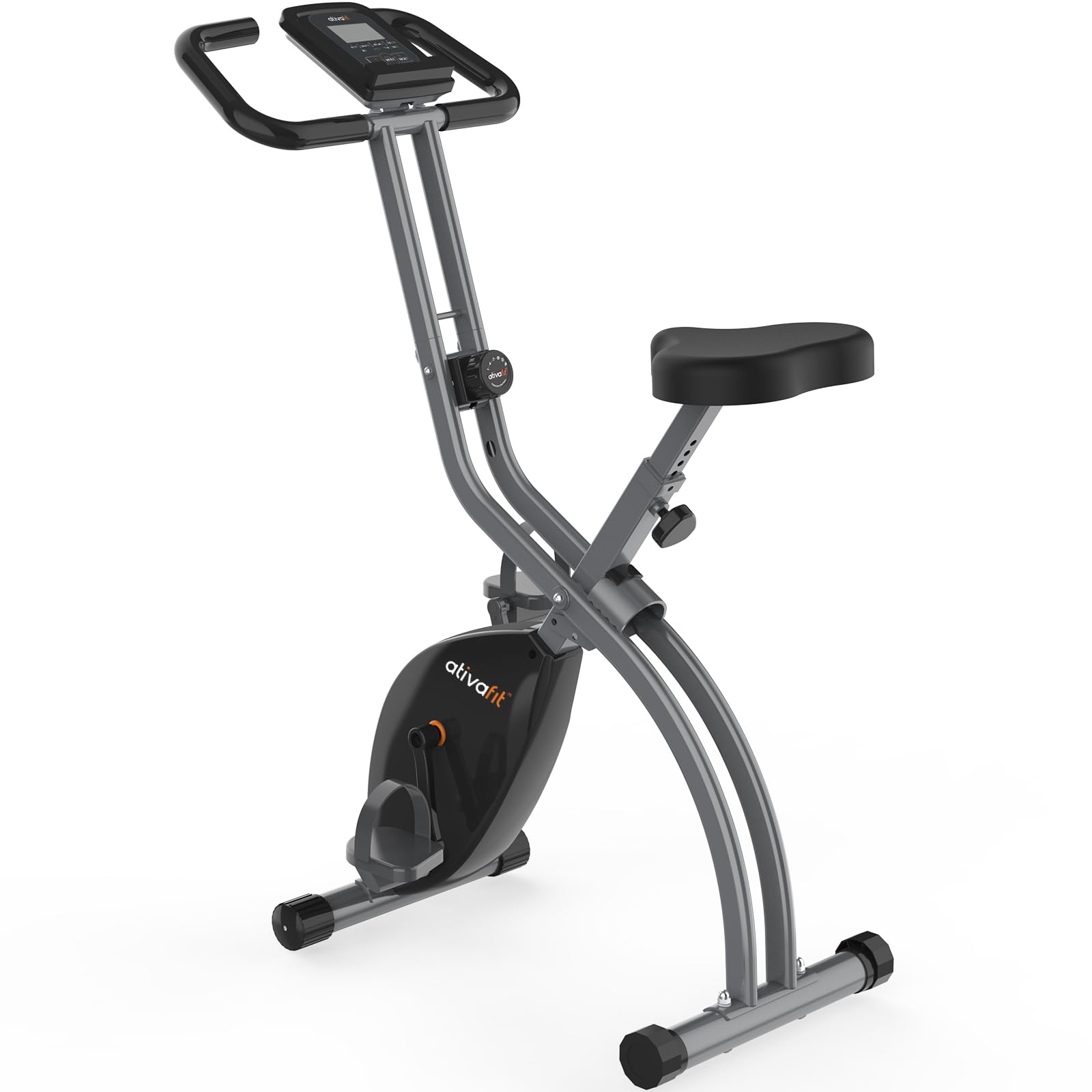 ATIVAFIT 3-in-1 Heimtrainer Fahrrad klappbar Zuhause magnetisch angetrieben Hometrainer Fahrrad mit Handpulsmessung & LCD Monitor Fitnessgeräte für Zuhause platzsparend ideal für Sportler (Grau)