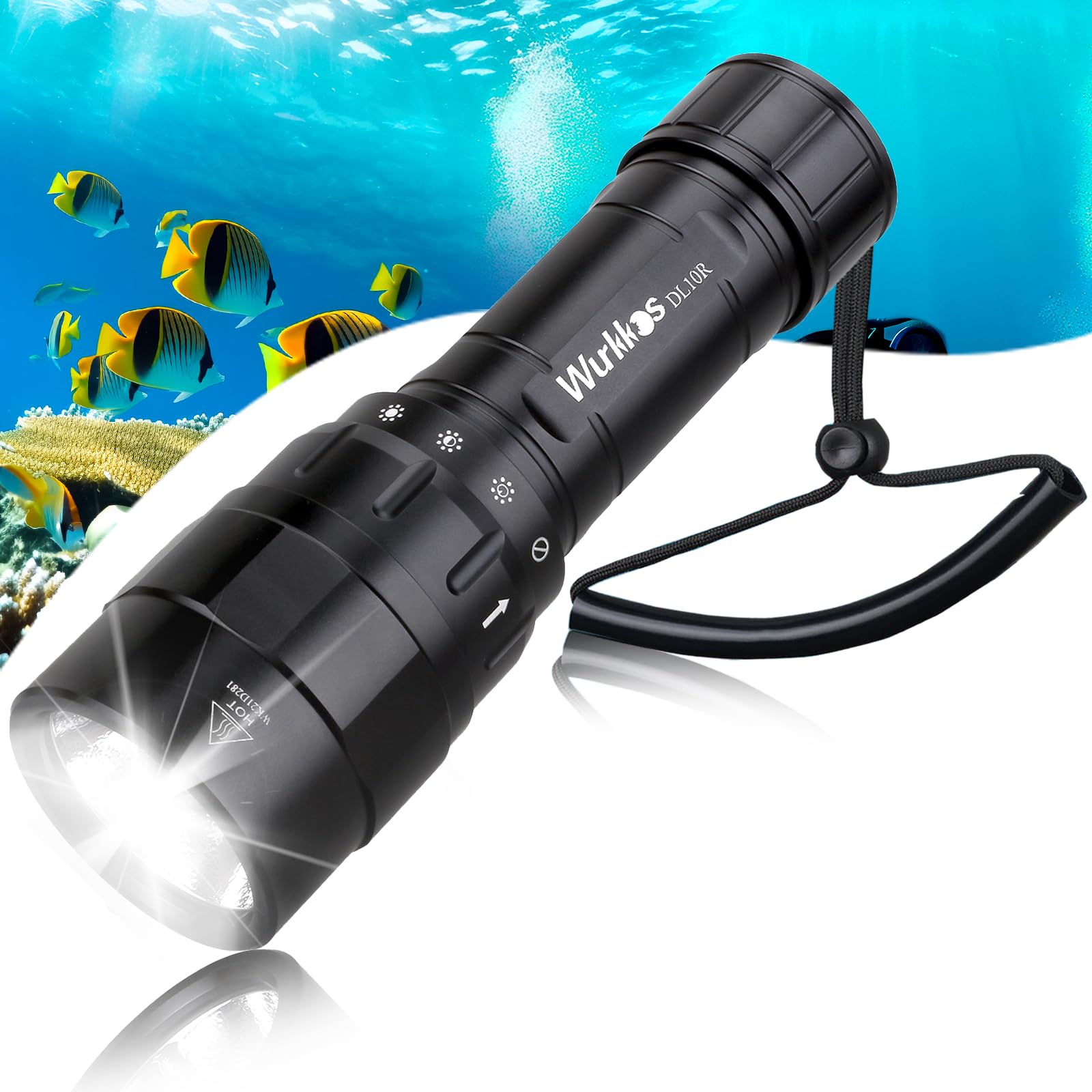 Wurkkos DL10R Tauch-Taschenlampe, 4500 lm, Unterwasserlicht, U-Boot Schnorchellicht, integrierter USB-C-Ladeanschluss, magnetischer Drehschalter, IPX-8 wasserdicht, inklusive 21700 Akku