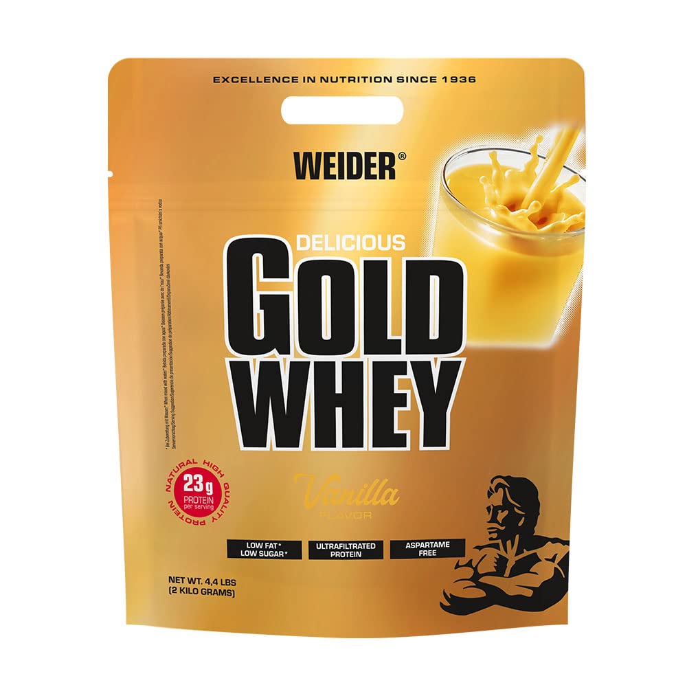 WEIDER Gold Whey Protein, Vanille, Whey Protein Eiweißpulver mit hohem Proteingehalt für Muskelaufbau, Protein Pulver mit wenig Kohlenhydraten und Fett, Low Carb ideal für die Diät, 2 kg