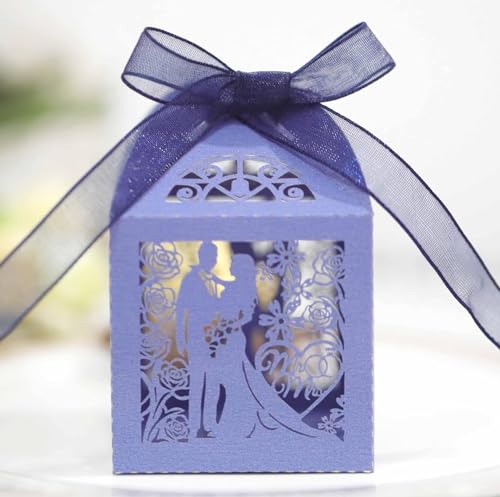 ❀ Süßigkeiten-Schachtel, 50/100/200 Stück Hochzeit Bräutigam Braut Geschenkboxen Bänder Party Süßigkeiten Verpackungsbox (Farbe: 1, Größe: 50 Stück_5 x 5 x 8 cm (mit Etiketten)) ((Farbe: 6, S (Color