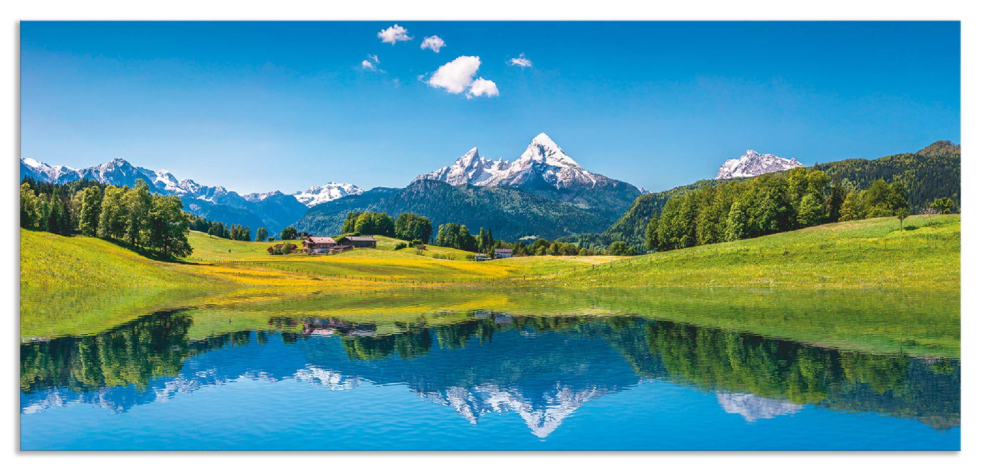 ARTland Spritzschutz Küche aus Alu für Herd Spüle 120x55 cm (BxH) Küchenrückwand mit Motiv Natur Landschaft See Bäume Berge Alpen Himmel Reflektion T9QB