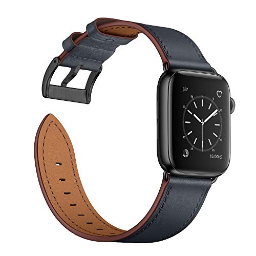 Arktis Lederarmband kompatibel mit Apple Watch (Apple Watch Ultra 1/2 49 mm) (Series 7 8 9 45 mm) (Series SE 6 5 4 44 mm) (Series 3 2 1 42 mm) Wechselarmband [Echtleder] - Schiefergrau