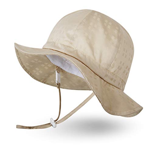 Ami&Li tots Mädchen Sonnenhut Verstellbarer Hut mit breiter Krempe Sonnenschutz UPF 50 für Baby Mädchen Jungen Säugling Kind Kleinkind Unisex – L: Hellgoldenes Plaid