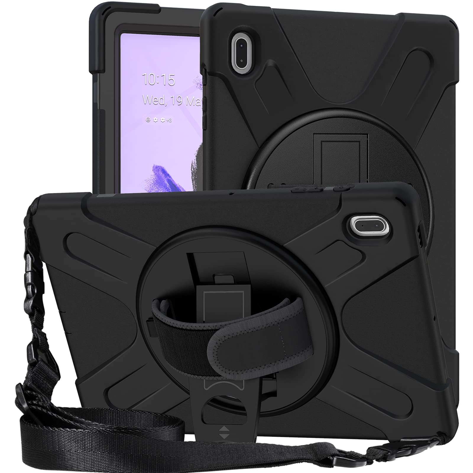 YGoal Hülle für Galaxy Tab S7 FE - [Handschlaufe] [Schultergurt] Robuste Schutzhülle mit Fallschutz Case Cover für Samsung Galaxy Tab S7 FE SM-T730/T736/T735, Schwarz