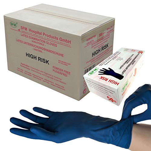 SFM ® HIGH RISK Latex : S, M, L, XL LANG&STARK 15g blau puderfrei volltexturiert Einweghandschuhe Einmalhandschuhe Untersuchungshandschuhe Latexhandschuhe S (500)