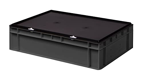 Stabile Profi Aufbewahrungsbox Stapelbox Eurobox Stapelkiste mit Deckel, Kunststoffkiste lieferbar in 5 Farben und 21 Größen für Industrie, Gewerbe, Haushalt (grau, 60x40x15 cm)