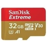 SanDisk Extreme - Flash-Speicherkarte (microSDHC/SD-Adapter inbegriffen) - 32GB - A1 / Video Class V30 / UHS-I U3 - microSDHC UHS-I (SDSQXAF-032G-GN6AT)