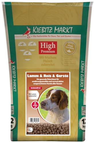 Kiebitz Markt High Premium Hundefutter, 12kg Trockenfutter mit Lamm, Reis und Gerste ohne künstliche Aromastoffe