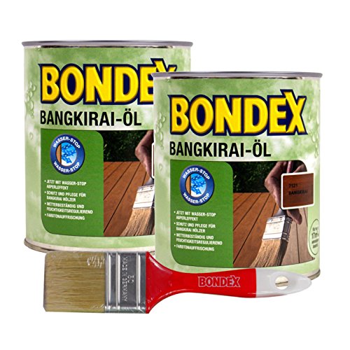 Bondex Bangkirai-Öl, 1,5 Liter inkl. Pinsel - Schutz- und Pflegeöl für Aussen, Gartenmöbel und Terrassenöl