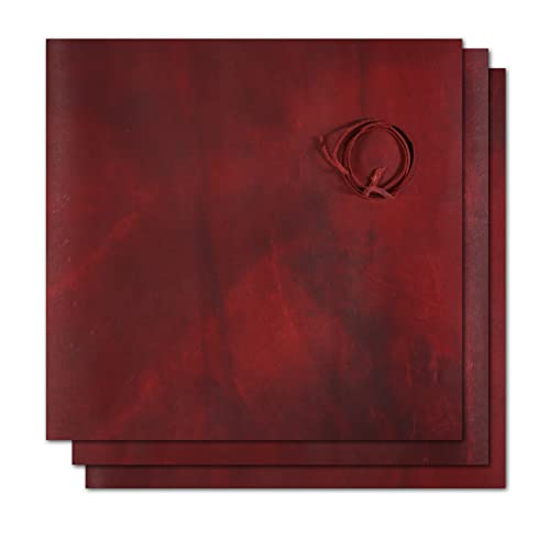 Rote Lederblätter für Lederhandwerk – Vollnarbenbüffelleder-Quadrate – Echtlederbögen, ideal für Schmuck, Ledergeldbörsen, Kunst und Handwerk – inklusive 3 Bögen