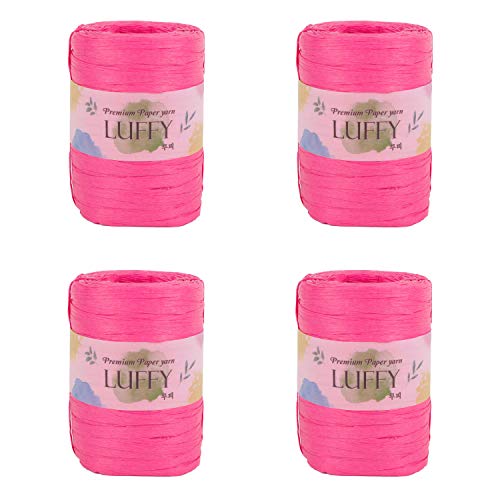 Luffy Premium Bastelband, 2 mm dick, leichtes Papiergarn, 4 Knäuel, Hot Pink