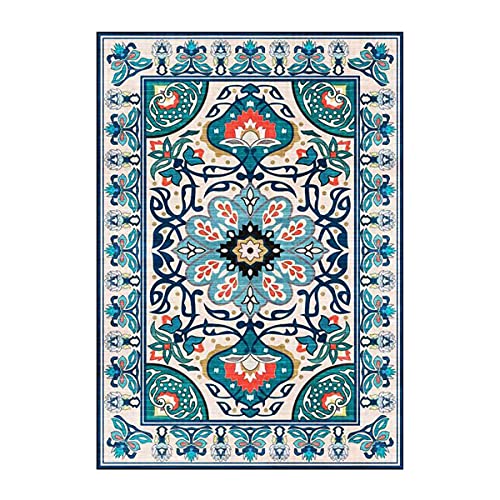 FGDSA Teppiche Im Europäischen Und Amerikanischen Palaststil Blaue Blumenkunstteppiche Für Schlafzimmer Wohnzimmer Flur Küche Badezimmer Nachtmatte Teppich