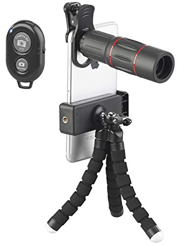 Somikon Teleobjektiv: 11-teiliges Smartphone-Vorsatz-Linsen-Set mit Stativ und Fernauslöser (Handy Teleskop)