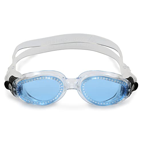 Aquasphere Kaiman Erwachsene Schwimmbrille - Die Original Curved Lens Goggle, Komfort & Passform für den aktiven Schwimmer | Unisex Erwachsene, blau getönte Linse, transparent/transparenter Rahmen